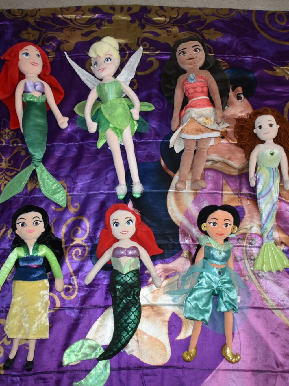 Disney Store Princess Plush Doll 20" & TY 18" Lot Mulan Tinkerbell Ariel Jasmine